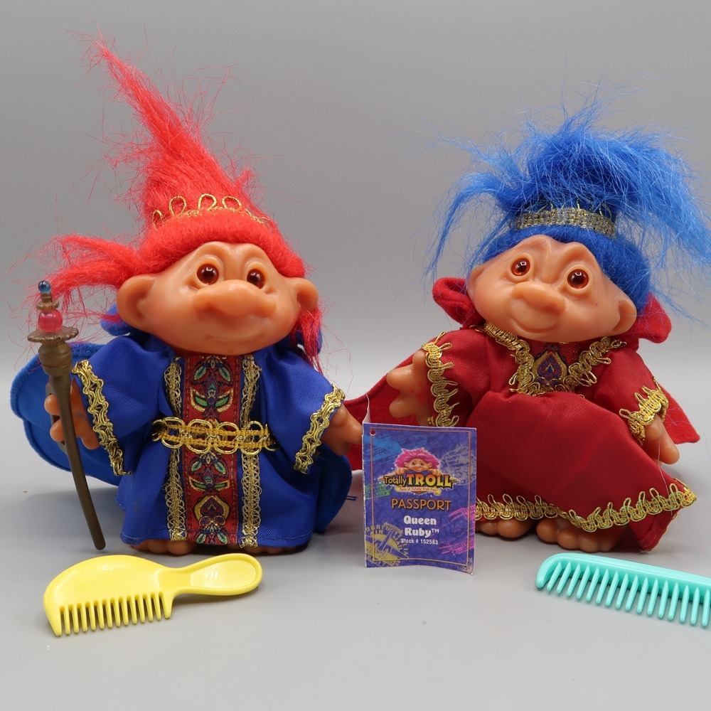 2001 Playmates Troll Company King Azul Queen Ruby TT Totally Troll Doll 5.5" Lot